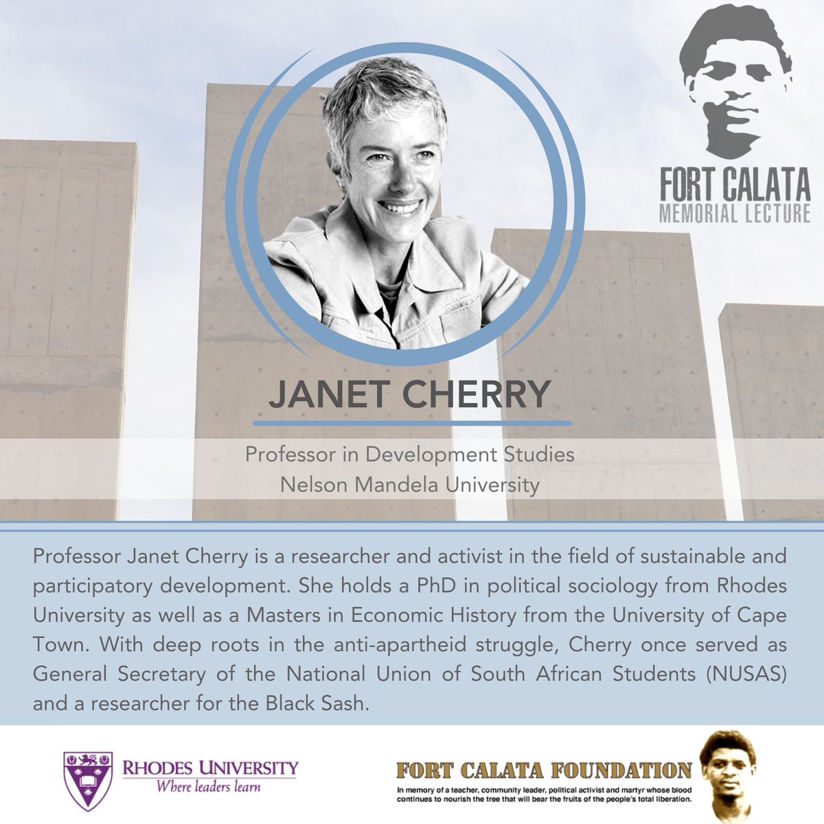 Rhodes_Uni's tweet photo. WATCH: Live stream of the inaugural Fort Calata Memorial Lecture on:
https://t.co/LG3j0UVDwr
https://t.co/d0EXtwxSux
Date: 5 November 2021
Time: 11:00-13:00
#FCML
#QuestforJustice https://t.co/MnjXZiXKDa