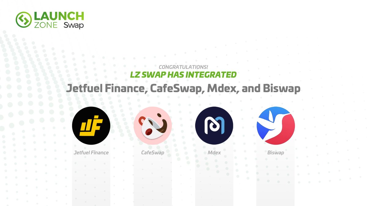 launchzoneann's tweet photo. 📢ANNOUNCEMENT 📢

⚡️#LaunchZone has integrated 4 awesome DEXes into our #LZSwap: @Jetfuelfinance @CafeSwapFinance @Mdexswap @Biswap_Dex

🙌🏻From now, trading fee and price will be more beneficial for users. This is for the sake of your WONDERFUL experience at #LZ👏🏻 https://t.co/C6DLpIXuW6