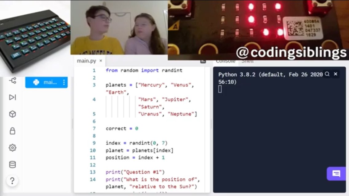CodingSiblings's tweet image. We are back with more #coding videos - we moved schools and house so been v busy :) Our latest #Python tutorial is live now - hope you enjoy: youtu.be/qxY7zRKzhNg @TsuiAllen @WeAreComputing @HbyInnovation @clcsimon @Steve_T_online @Toriaclaire