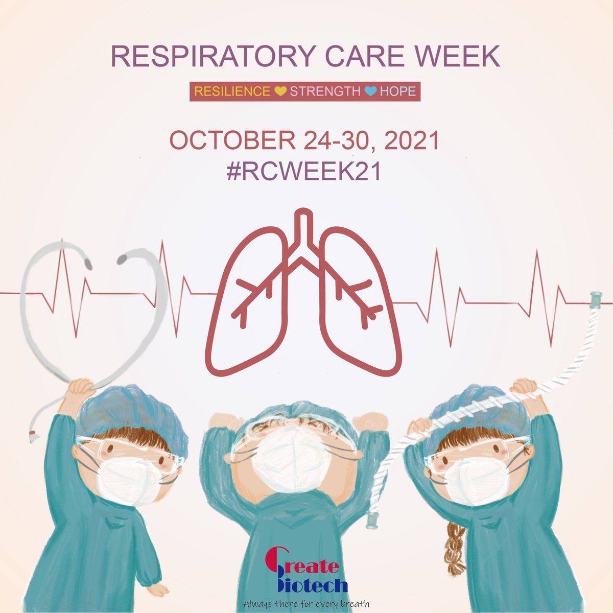 TaiwanCreate's tweet photo. This week is Respiratory Care Week! Appreciate to all the hard-working respiratory therapists in the world. By celebrating RC week, we pay tribute to those respiratory care heroes. Create Biotech is always here for you!
#createbiotech #RespiratoryCareWeek #RCWeek2021 https://t.co/bOMqombsdk