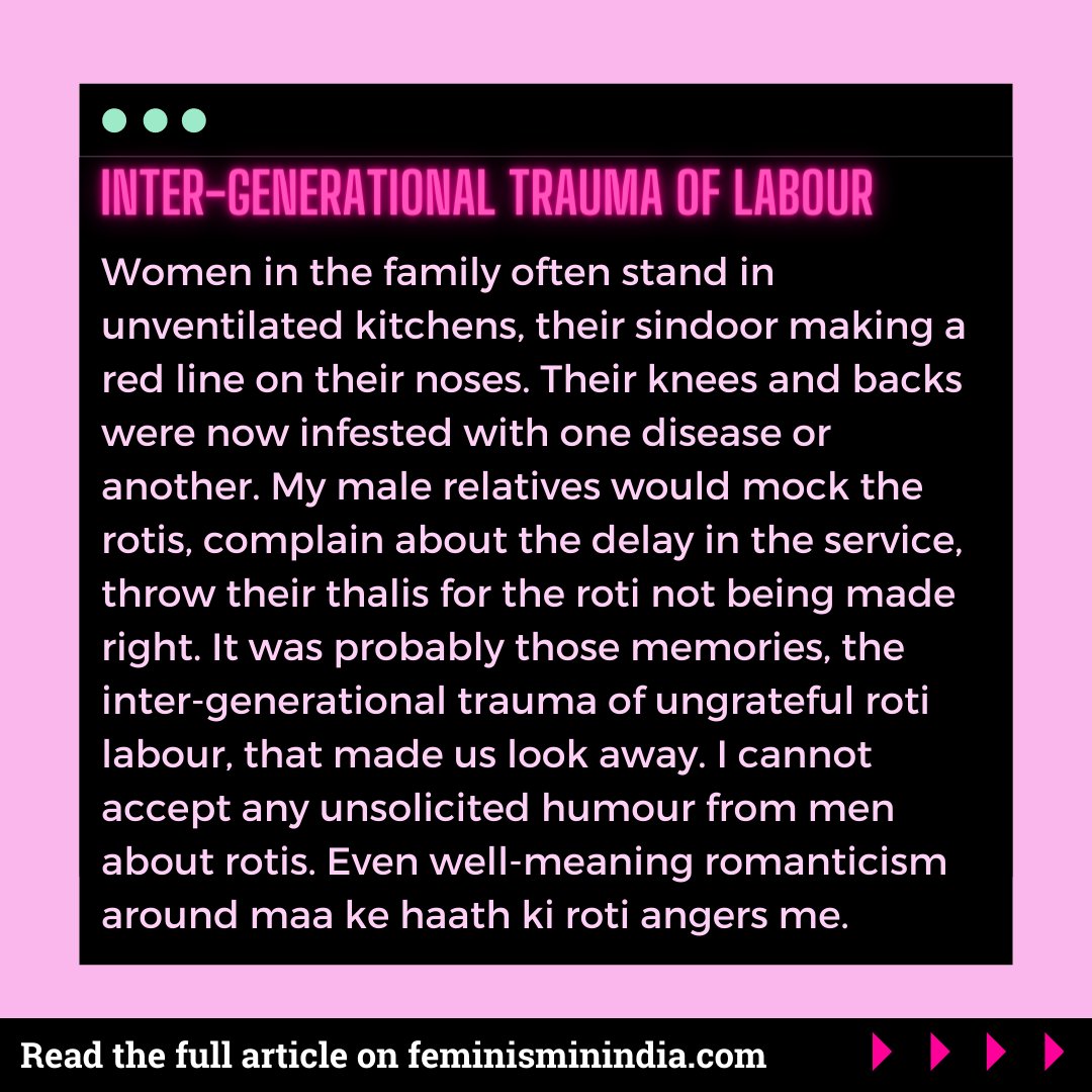 FeminismInIndia's tweet photo. “Roti, along with kapda and makan is a part of the basic structure of Indian need. It lies at the linchpin of gender roles and national identity in our country.” #GenderRoles #Rotis 

Click here to read the full article: https://t.co/VsQAacCAHU https://t.co/ewgIirqh1L