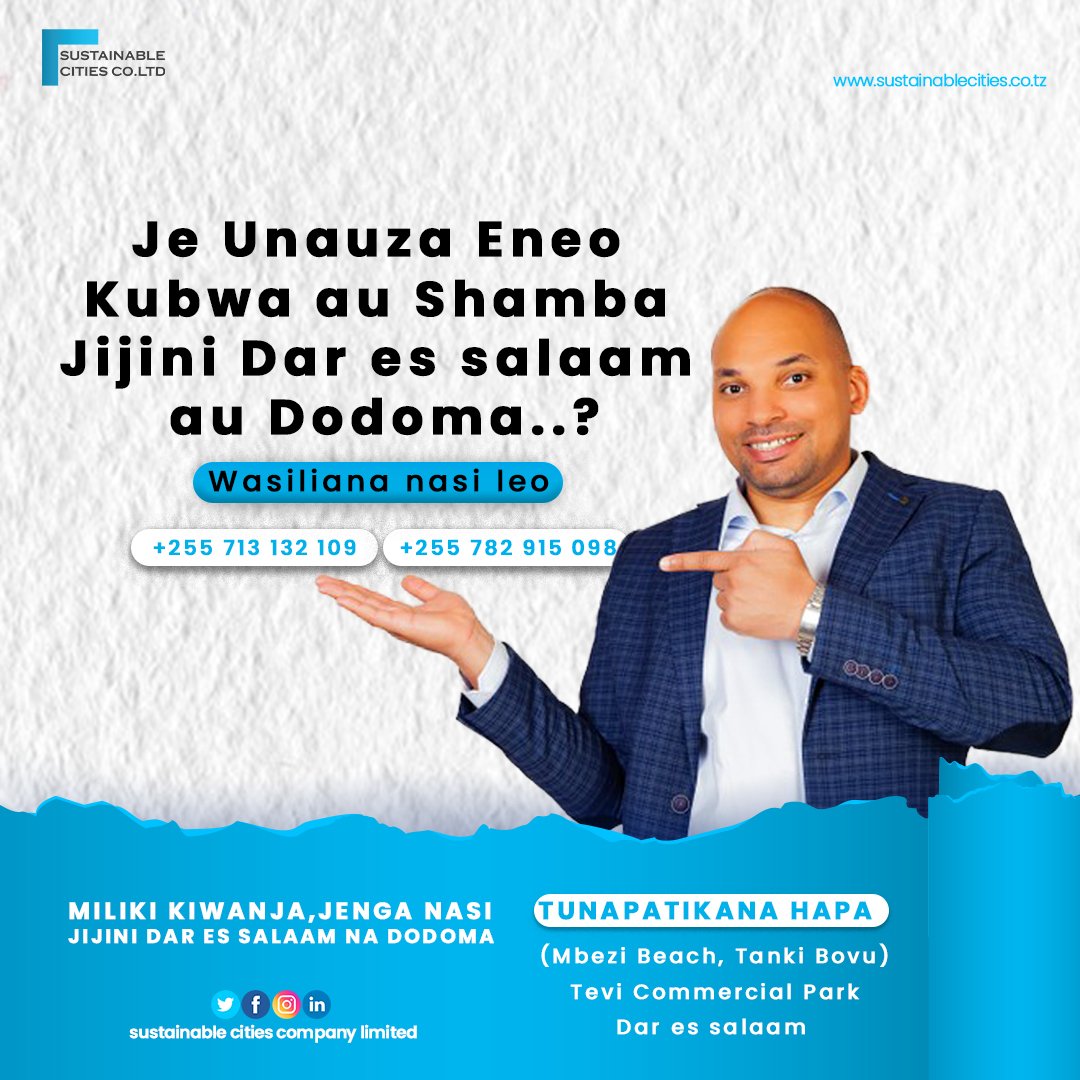 SUSTAINABLE CITIES COMPANY LIMITED (@ujenzi_viwanja) on Twitter photo ๐ง๐จ๐ก๐๐ก๐จ๐ก๐จ๐ ๐ ๐๐๐ก๐๐ข ๐ ๐๐๐จ๐๐ช๐ ๐๐จ ๐ ๐๐ฆ๐๐๐ ๐๐ ๐๐ช๐ ๐๐จ๐ฌ๐๐๐ก๐๐๐๐๐ญ๐(๐๐ฎ๐ฟ ๐ฒ๐ ๐๐ฎ๐น๐ฎ๐ฎ๐บ,๐ฃ๐๐ฎ๐ป๐ถ ๐ป๐ฎ ๐๐ผ๐ฑ๐ผ๐บ๐ฎ).
โ Tunanunua maeneo makubwa na kuyapima kwa ajiri ya kukata viwanja vya matumizi mbalimbali sehemu kama ๐ง๐จ๐ก๐๐ก๐จ๐ก๐จ๐ ๐ ๐๐๐ก๐๐ข ๐ ๐๐๐จ๐๐ช๐ ๐๐จ ๐ ๐๐ฆ๐๐๐ ๐๐ ๐๐ช๐ ๐๐จ๐ฌ๐๐๐ก๐๐๐๐๐ญ๐(๐๐ฎ๐ฟ ๐ฒ๐ ๐๐ฎ๐น๐ฎ๐ฎ๐บ,๐ฃ๐๐ฎ๐ป๐ถ ๐ป๐ฎ ๐๐ผ๐ฑ๐ผ๐บ๐ฎ).
โ Tunanunua maeneo makubwa na kuyapima kwa ajiri ya kukata viwanja vya matumizi mbalimbali sehemu kama