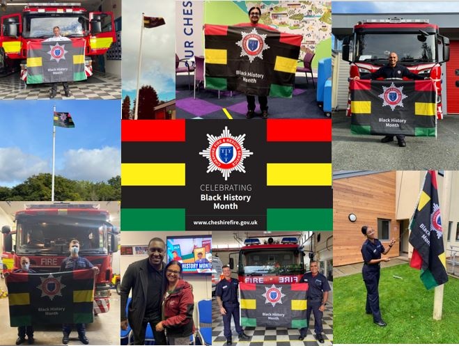 There has been excellent support for #BlackHistoryMonth2021. All 28 @CheshireFire stations have proudly flown our #BHM flag & staff have embraced the webinars, workshops & educational resources. #RaceEquality #Inclusion @AsianFSA @NFCC_FireChiefs @WFSUK1 @BhmUK @CheshireFA