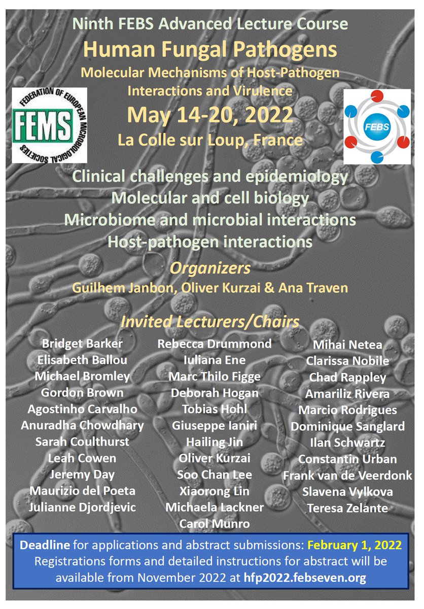 Guilhem Janbon (@guilhemjanbon) on Twitter photo Dear colleagues and friends,
<a href="/OKurzai/">Oliver Kurzai</a>, <a href="/Travenlab/">Traven Lab</a> and I are happy to announce that the classic FEBS Advanced Lecture Course HFP2022 is now scheduled for an in person meeting next 14-20 May in La Colle sur Loup (France) (hfp2022.febsevents.org). Dear colleagues and friends,
<a href="/OKurzai/">Oliver Kurzai</a>, <a href="/Travenlab/">Traven Lab</a> and I are happy to announce that the classic FEBS Advanced Lecture Course HFP2022 is now scheduled for an in person meeting next 14-20 May in La Colle sur Loup (France) (hfp2022.febsevents.org).