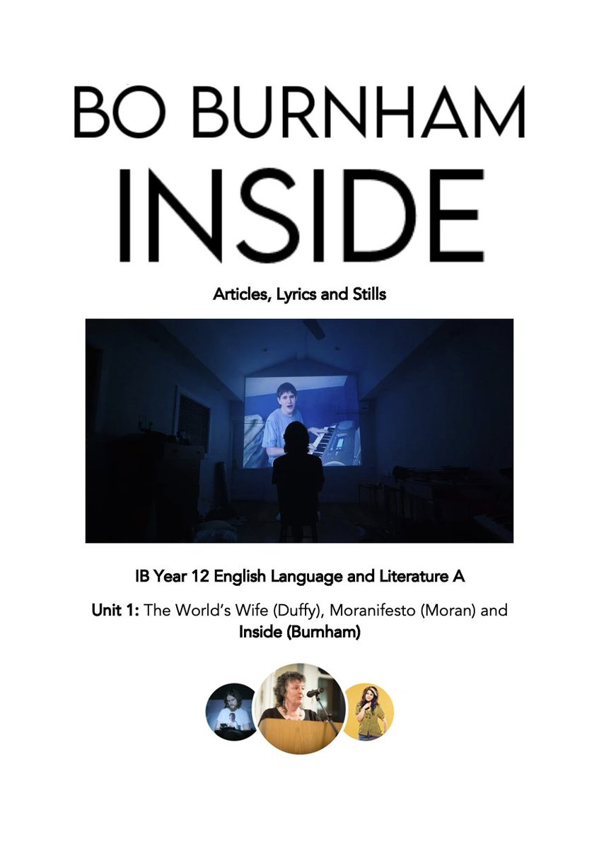 Teaching <a href="/boburnham/">Bo Burnham</a>'s 'Inside' as a BoW for Y12 IBDP Eng LangLit A. 'The World's Wife' is the anchor Lit text and <a href="/caitlinmoran/">Caitlin Moran</a>'s 'Moranifesto' 2nd BoW. Gl: Identity. Limited Bo resources around so have made booklet of lit, lyrics and stills for students to annotate- DM for copy.