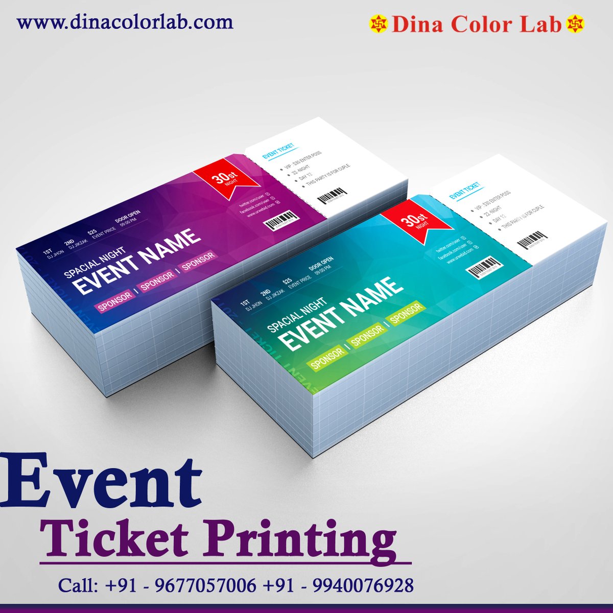 dinacolorlabs's tweet image. If you need quality tickets for an event at a reasonable cost, Dinacolorlab is your one-stop for ticket printing. Call +91 - 9677057006 +91 - 9940076928 dinacolorlab.com
#eventticket #eventtickets