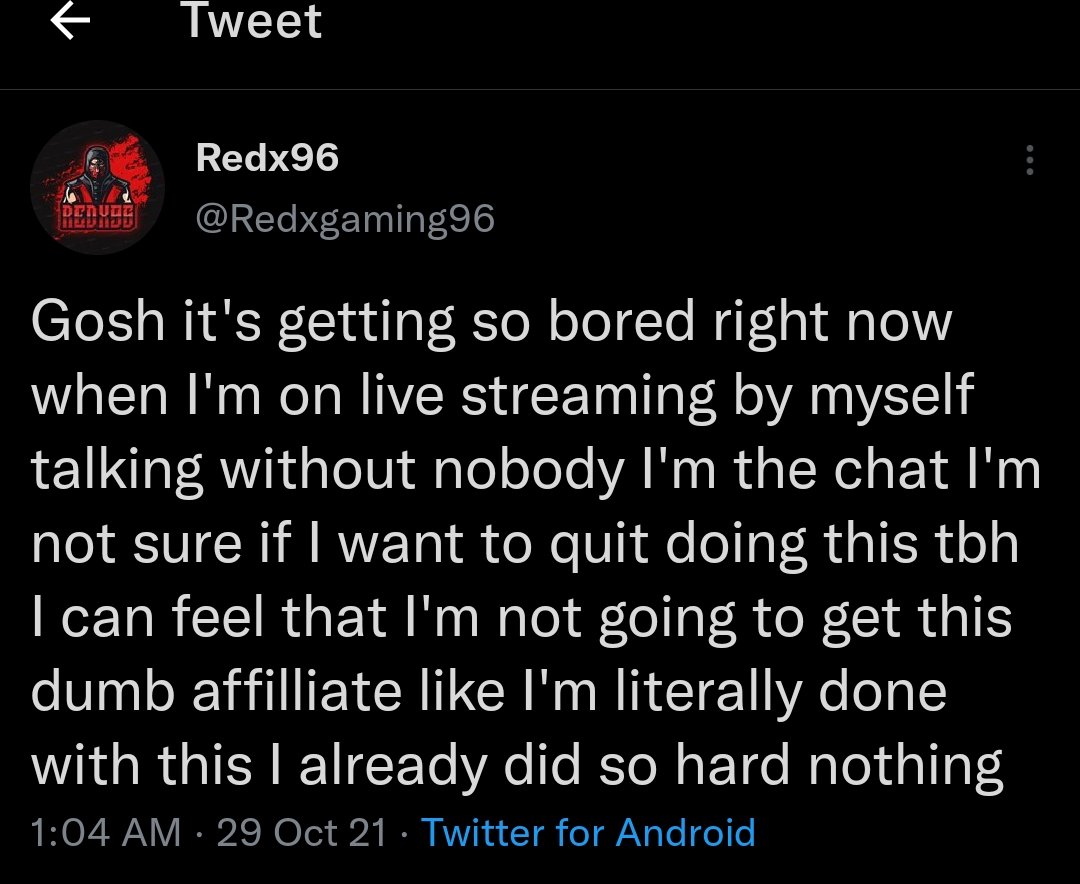 Redxgaming96's tweet photo. #twitchstreaming #smallstreamer #twitchaffilliate #quitstreaming #YouTubeLive #gaming #sucklife #boringchat https://t.co/TbZCdDtxEa