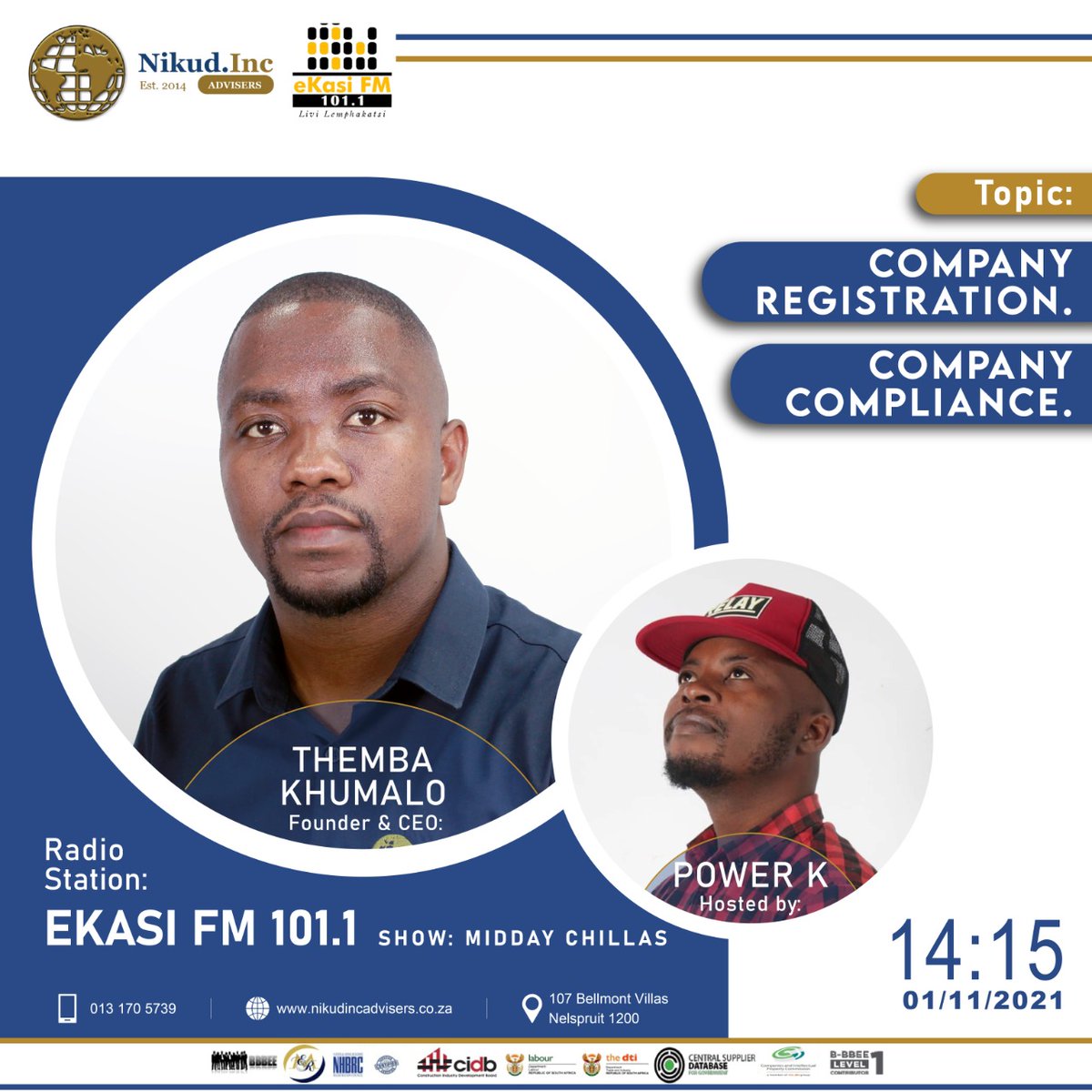 NikudincAdviser's tweet photo. https://t.co/usqAndHG3r
#nikudinc
Ekasi fm will be hosting us on the first of November. For all your enquiries you can whatsapp/call 0791249099
#onestopforallyourbusinesssolutions https://t.co/4xmWwpx1Iy