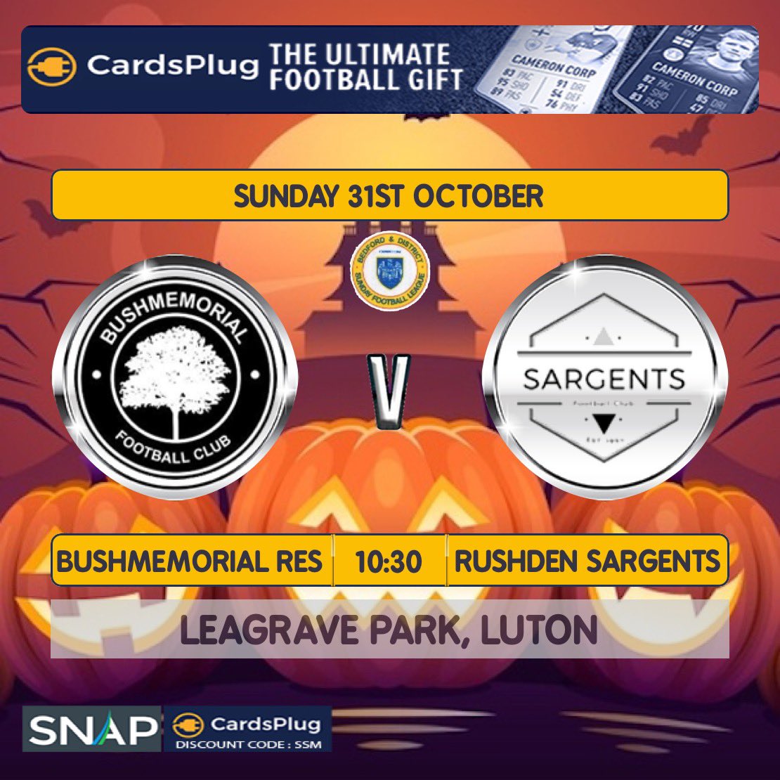 🎃OFF TO LUTON 👻

Sunday, we take on <a href="/BushmemorialFC/">AFC Bushmemorial</a> Ressies In an away day fixture, travelling all the way to Luton! We come in off the high of a 4-1 win vs Real Bedford, and our oppos had beat them 3-1 the week prior.

Good luck to both teams! 

#football #soccer #futbol #fifa