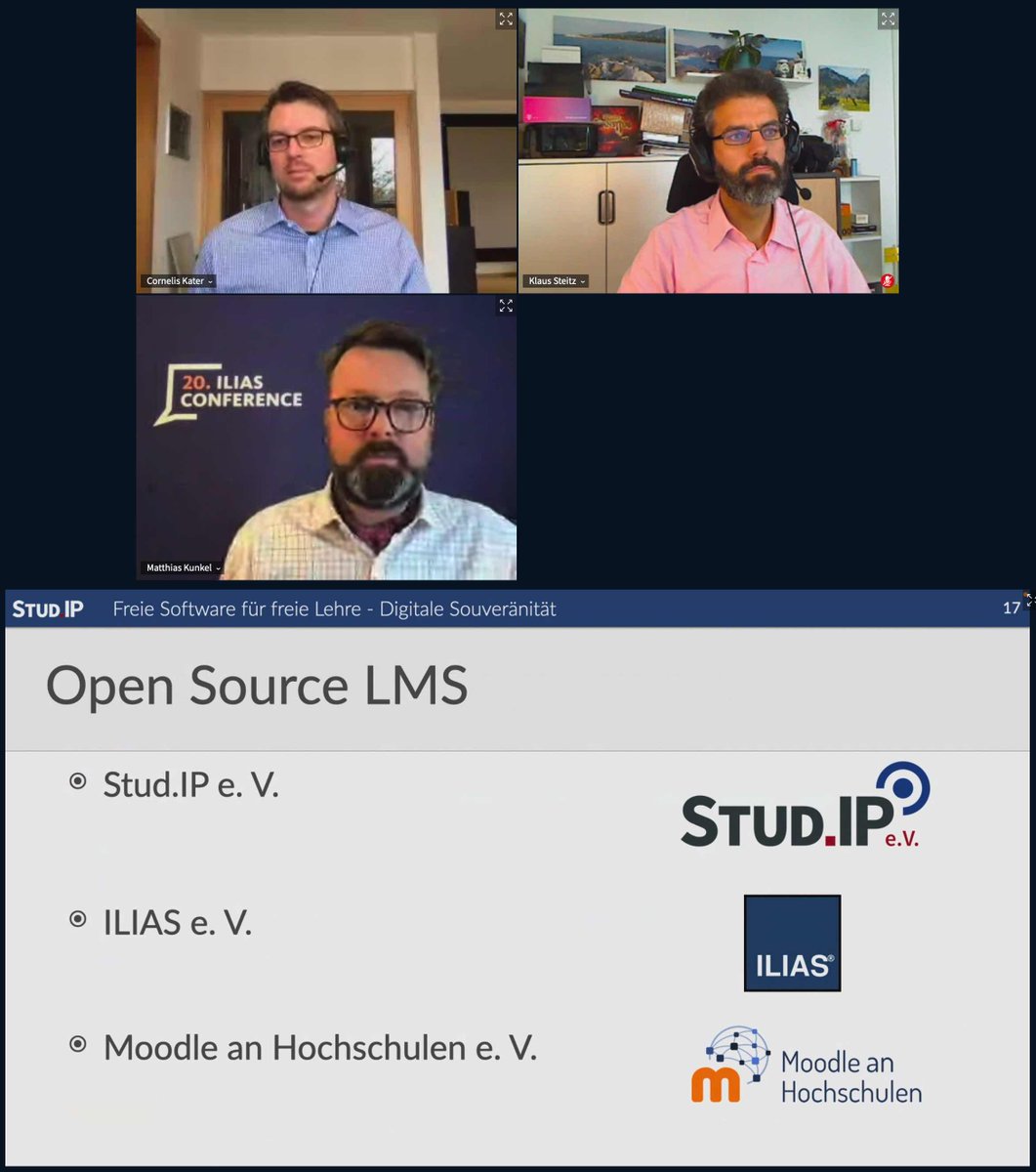 ILIASeLearning's tweet image. Diskussion zur digitalen Souveränität im Rahmen der Initiative #OpenSourceLMS auf der #ILIASconf: @StudIP_News, @moodleHS und #ILIAS ziehen an einem Strang.