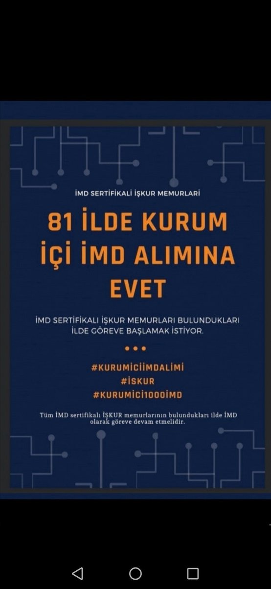 <a href="/TurkiyeIsKurumu/">İŞKUR</a> Sayın Genel Müdürümüz @OguzKGuldogan KURUMİÇİ İMD ATAMASI nı ne zaman yapacaksınız? Deneyimli personel olarak kurumiçi adalet için müjdenizi bekliyoruz. (İMD sertifikalı İşkur memurları)