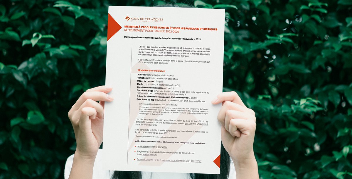 casadevelazquez's tweet photo. 🆙👍 #Candidatures #Chercheurs #SHS #EHEHI Tout ce qu'il faut savoir sur la campagne de sélection des MEMBRES SCIENTIFIQUES de la Casa de Velázquez 2022-2023 en un seul document !

📆🕗Candidatures jusqu'au 19 novembre 2021

⤵️À télécharger en PDF ici !
https://t.co/17p3xEDqwv https://t.co/Zqh55HaYWj