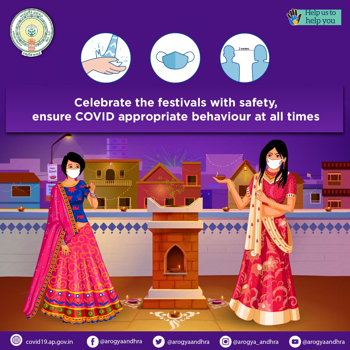 ArogyaAndhra's tweet photo. Make sure your festival celebrations are filled with #CovidAppropriateBehaviour along with joy.
#MaskUpAP #COVID19Pandemic https://t.co/NvBjn6696L