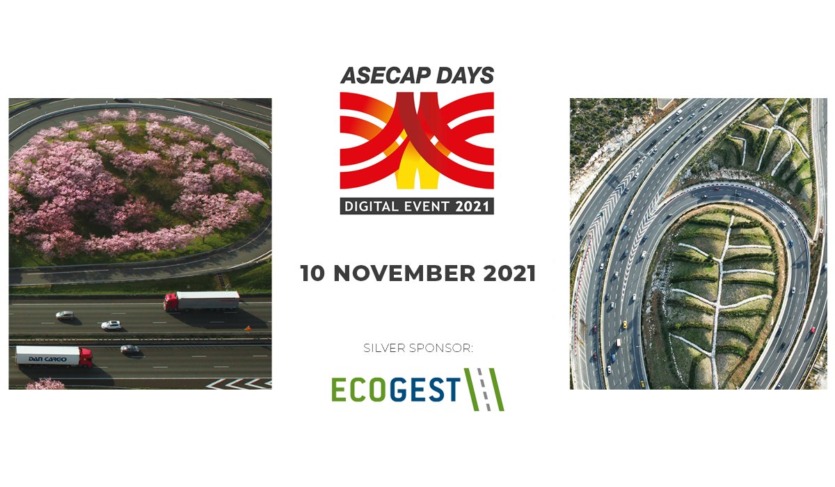 ECOGESTservizi's tweet photo. Si svolgerà il 10 novembre l’@ASECAP_Days 2021, l’attesa conferenza virtuale organizzata dall’European Association of Operators of Toll Road Infrastructures e di cui @Ecogest è silver sponsor. 

#Ecogest #EcogestServizi #Asecap #AsecapDays2021 https://t.co/Dl21YuqKPK