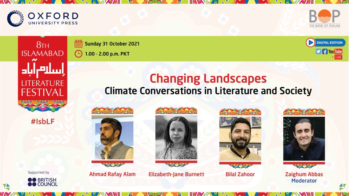 pkBritish's tweet photo. We are pleased to support the presence of author and academic, Dr.Elizabeth-Jane Burnett at the LIVE session on Sun,31 Oct at 1PM as she discuss the importance of climate change through literature and society at the digital edition of #IsbLF
#pkukseason
#Pklibraries https://t.co/SlzDiFklfs