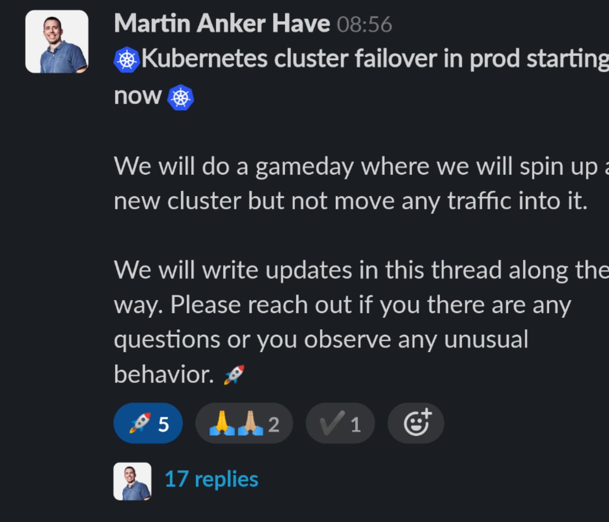 tbfangel's tweet image. Yesterday our platform team @lunarbank had a gameday to test spinning up a new prod cluster based on the cluster config in Git. So cool to watch this from the side and the resulting learning. Awesome work Squad Nasa 💪🙂 #kaizen #gitops #k8s @MartinHave @phennex