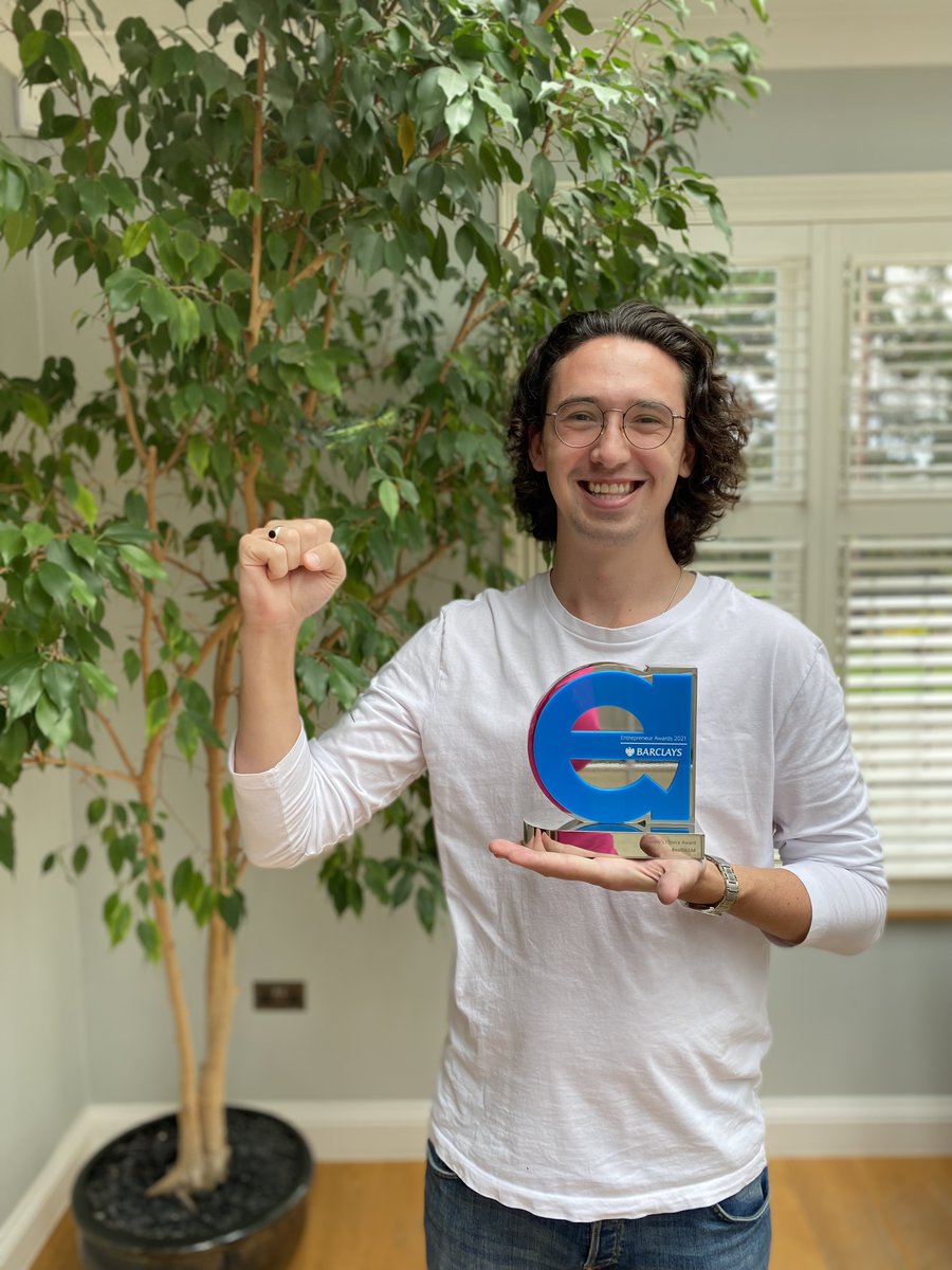 We won @BarclaysEntpr  Peoples Choice 2021! 🎉

See our founder Thomas  with our beautiful Barclays UK award.

...It is heavier than it looks!

Thank you <a href="/BarclaysUK/">Barclays UK</a> 
 #entrepreneur  #innovation #startupsuccess  #climatechange #sustainable
