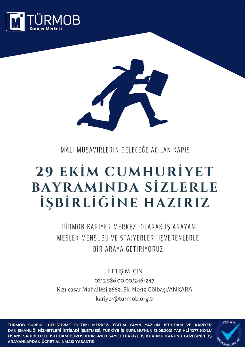 turmob's tweet photo. MALİ MÜŞAVİRLERİN GELECEĞE AÇILAN KAPISI… 

➡ TÜRMOB KARİYER MERKEZİ… 🔗 https://t.co/f4jyVoGiWZ

#türmob https://t.co/8fAxU2HrJo