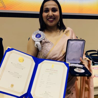 RitzRutuja's tweet photo. Our film Bardo Received National Film Award as Best Marathi feature film &amp; best playback singer (female) to savani Ravindra. 
I Rutuja Gaikwad received this award as the producer for the film ‘Bardo’
#nationalfilmawards2019 
#Bardofilm 
#Marathi #films https://t.co/O5EDDuGk1O