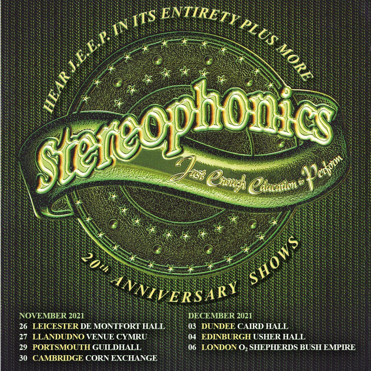 gigseekr's tweet photo. In celebration of the 20th anniversary of their album 'Just Enough Education To Perform', @sterephonics have announce 7 very special intimate live shows later this year! 

Tickets go on sale from 9am - don't miss out: 

https://t.co/uuuWvagQ31

#Sterophonics https://t.co/AAOe0OymNF