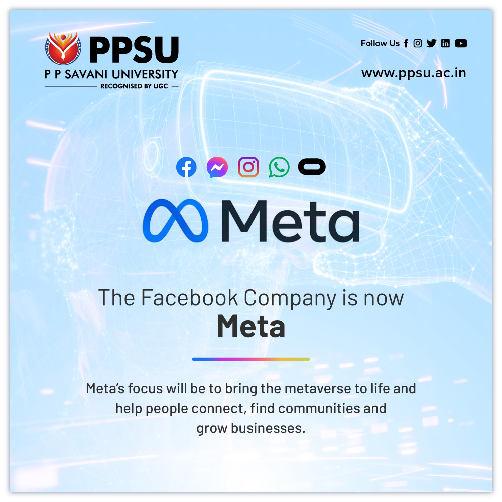 PPSavaniUni's tweet photo. Its a transition, are we all prepared for it.
#Facebook #Meta #Facebookmeta #FbMeta #PPSU #PPSavaniUniversity #MetaFacebook #Zuckerberg #FacebookMetaverse #Metaverse #Facebooknamechange #Explore #Experience #Empower https://t.co/pyLIIOmU4Z