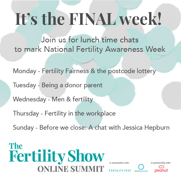 fertilityshow's tweet photo. Next week is National Fertility Awareness Week. Across the week we shall join @fertilityNUK in raising awareness by running lunch time webinars in our #FertilitySummit platform. They will be in line with the agenda set by #NFAW
Tickets here: https://t.co/VwHFvCzy2w #NFAW https://t.co/yNcQMNUIgj