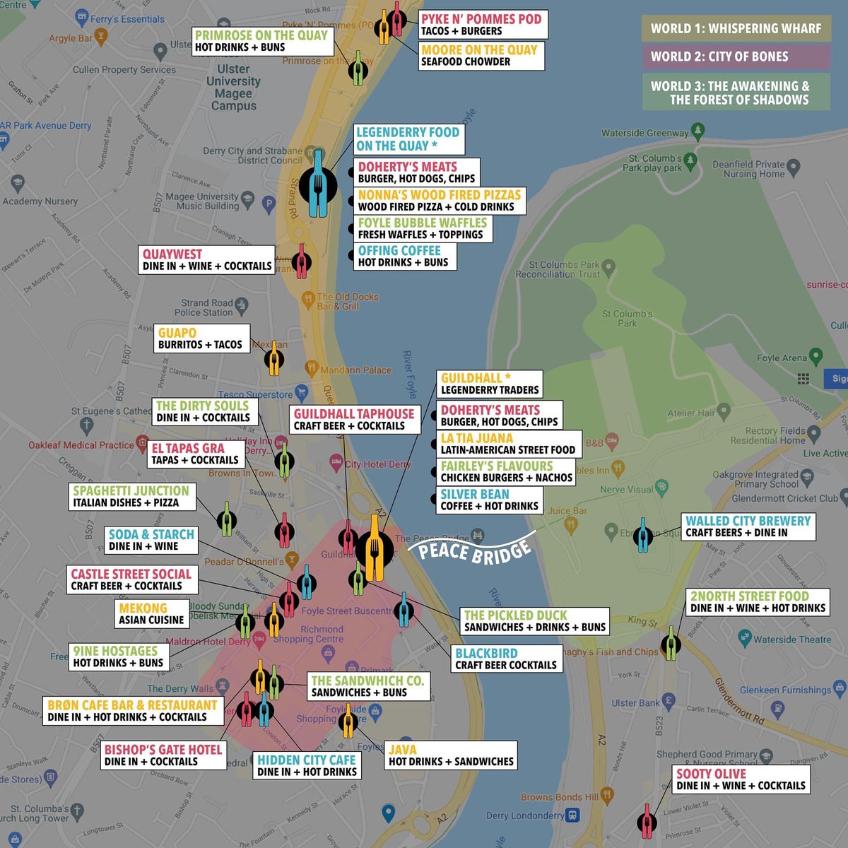 .<a href="/NWSharingZone/">NW Ireland 2040</a> Plenty of places to eat and this doesn’t even show all the spots in city #Derry #Londonderry