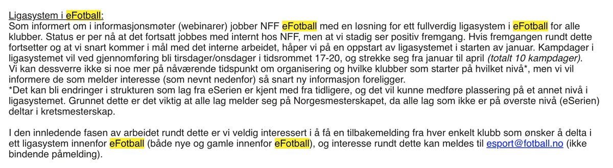 thangarasa10's tweet photo. Minner om at alle klubber bør melde interesse for et ligasystem i Norge. Dette er viktig for at vi skal få utviklet oss videre i Norge. RT gjerne så det nås ut til flere!
@NFF_eFotball @LSKEsport https://t.co/leQuprBnH8