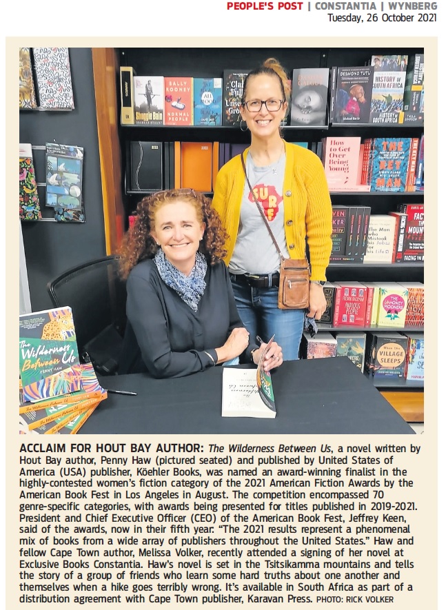 KaravanPress's tweet photo. In the news: @PennyHaw, author of #TheWildernessBetweenUs, and @MissyVolker, author of #AFracturedLand & #ShadowFlicker, at Penny's book signing, @ExclusiveBooks Constantia. https://t.co/rYjP7bJhMa