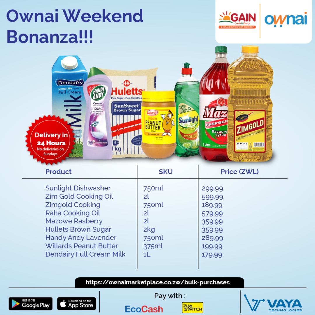 ownaizimbabwe's tweet photo. Get in on the Ownai Weekend Bonanza!!! Visit https://t.co/ircSuAwbME, buy and we will deliver to your doorstep. #ownaizimbabwe #onlineshopping https://t.co/pwvkrTl98c