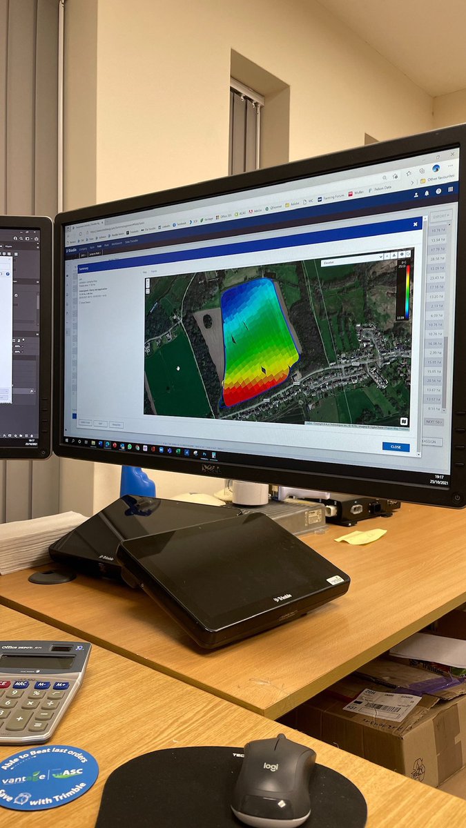 Agrigriff's tweet photo. Remotely checking in on a customers Autosync, task data all working well, clear slope on this field! #software #trimble #elevation #autosync @VantageEngWales https://t.co/PWHp5Nzx6c