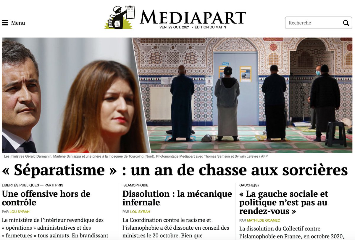 edwyplenel's tweet photo. Au prétexte du "séparatisme" toute une population fait désormais l'objet de procédures administratives en raison de son origine ou de sa confession, tandis que le ministère de l'intérieur construit un méga "parquet administratif" chargé de diriger cette discrimination. @Mediapart https://t.co/y6qwpgmehO