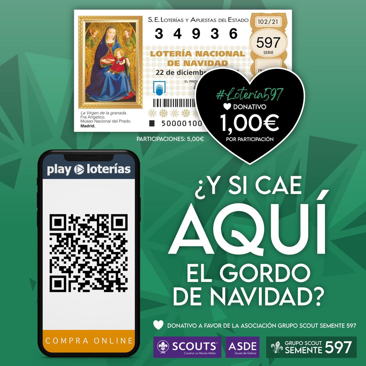 Hola #Familia597 💚🖤

Se acerca la Navidad y ya tenemos aquí la LOTERÍA DEL SEMENTE!!!

Este año, será en formato virtual, os dejamos por aquí el enlace para obtener vuestra *#LOTERÍA597*! Mucha suerte!🍀💫

playloterias.com/loteria-scout-…