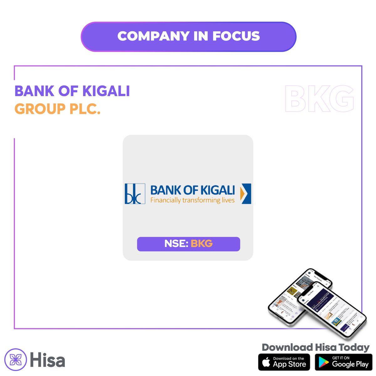 HisaApp's tweet photo. As we come to an end of companies listed on the NSE in the banking sector, let's close with Bank of Kigali, NSE: BKG. #CompanyinFocus๐ง https://t.co/jfPIK4cy11