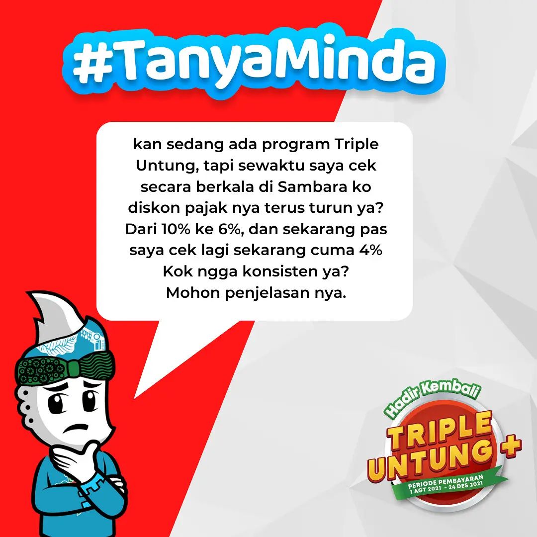 bapenda_jabar's tweet photo. Kenapa Diskon PKB di Triple Untung Plus 2021 kok berbeda-beda ya setiap kali saya cek di aplikasi #Sambara ? 🤔
.
Ini penjelasannya 🤗
.
.
@ridwankamil
@uuruzhan
#BapendaJabar #JabarJuara #BergerakSemakinDekat #TripleUntungPlus21 #BebasDendaPajak #DiskonPKB https://t.co/v3zVkTJJoB