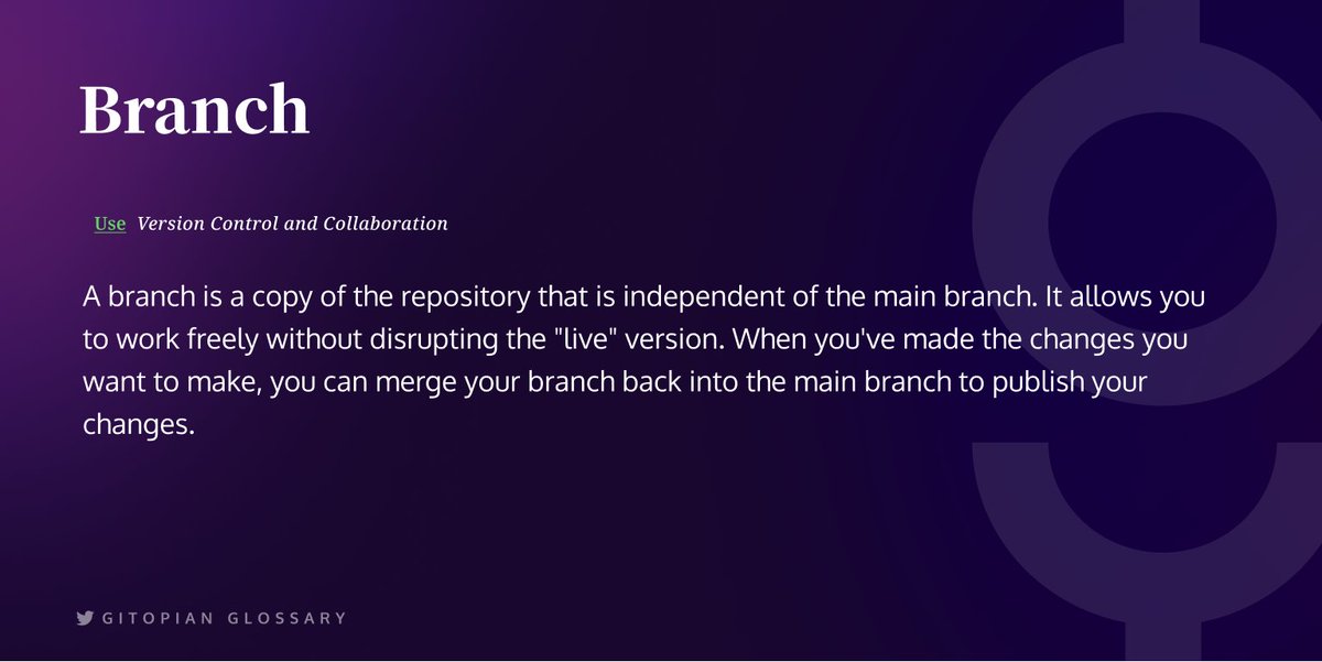 gitopiaDAO's tweet image. Gitopian Glossary #6

Branch🌴

Read more: docs.gitopia.com/glossary

#WordOfTheDay #gitopia #GitopianGlossary