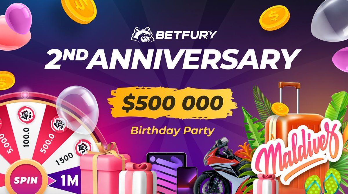 🎂#BetFury celebrates 2nd Anniversary
🎂Birthday Party for $5OO OOO

betfury.tv/2ZsQ3Ul
Pre-Party is started! Welcome!
Join the celebration with gifts:
🎟Lottery
🎁#BFG Boxes
⚔️#Gaming Battles
&amp; Mega Surprizes from #BetFury

🗓️Main Party starts on November 3