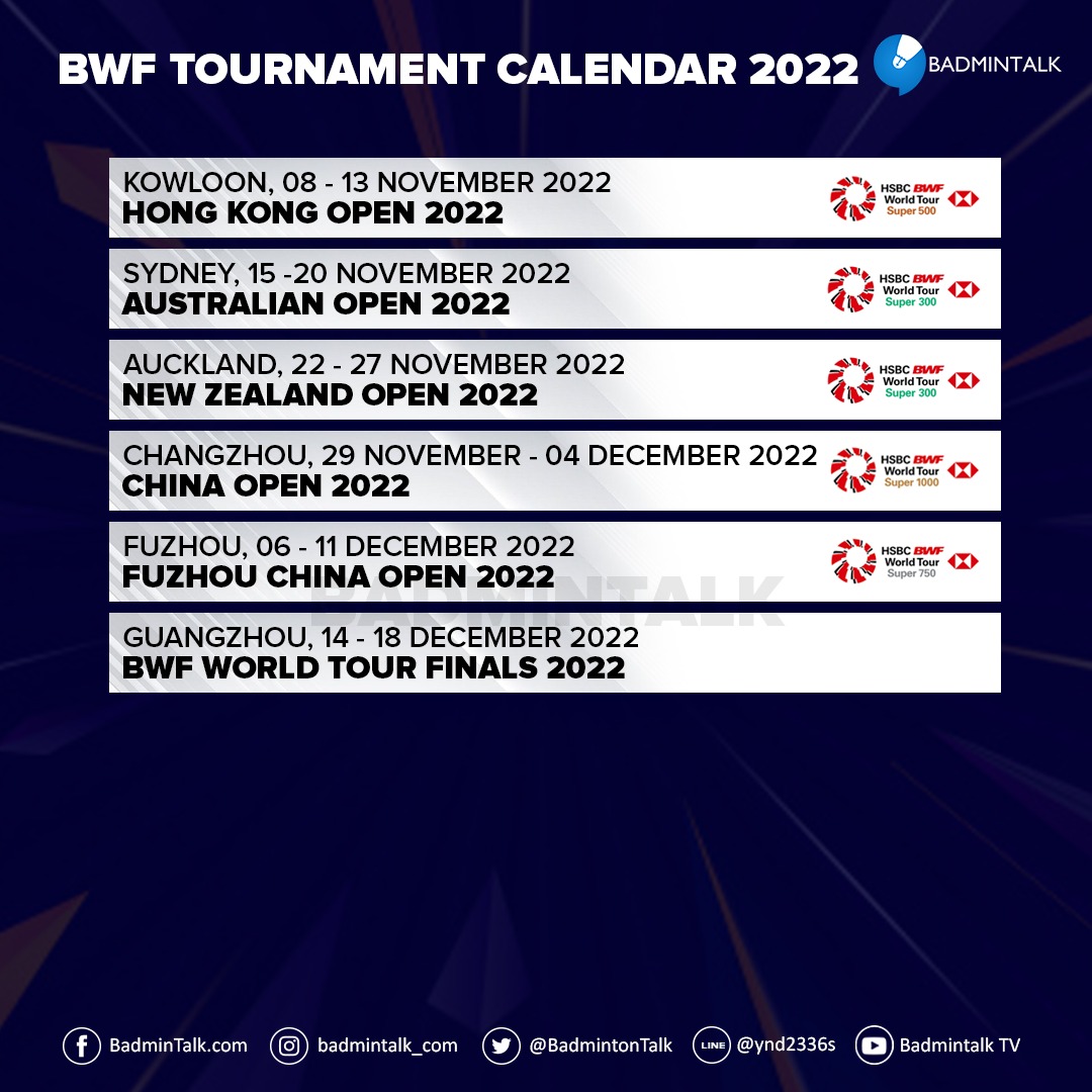 Badminton calendar 2022