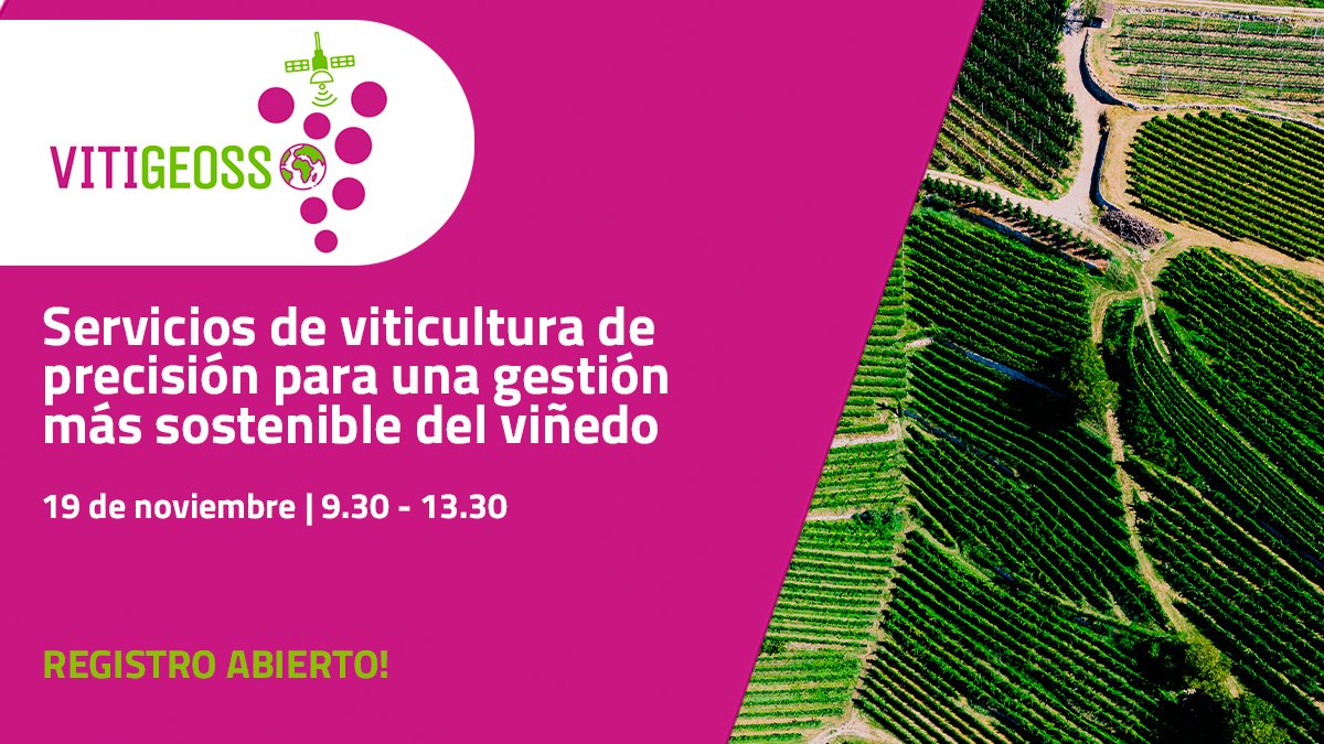 Registro abierto para el evento "Servicios de viticultura de precisión para una gestión más sostenible del viñedo" en el cual participamos

🗓️19/11 (online)
Más información y registro➡️cutt.ly/vitigeoss