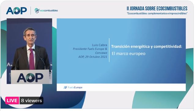 #LuisCabra, <a href="/FuelsEurope/">FuelsEurope</a> President, stated: ‘#LowCarbonLiquidFuels are essential and complementary to other technologies in order to reach climate neutrality.’ Follow @AOP_es 2nd Conference on #lowcarbonliquidfuels.

#IIJornadaEcocombustibles