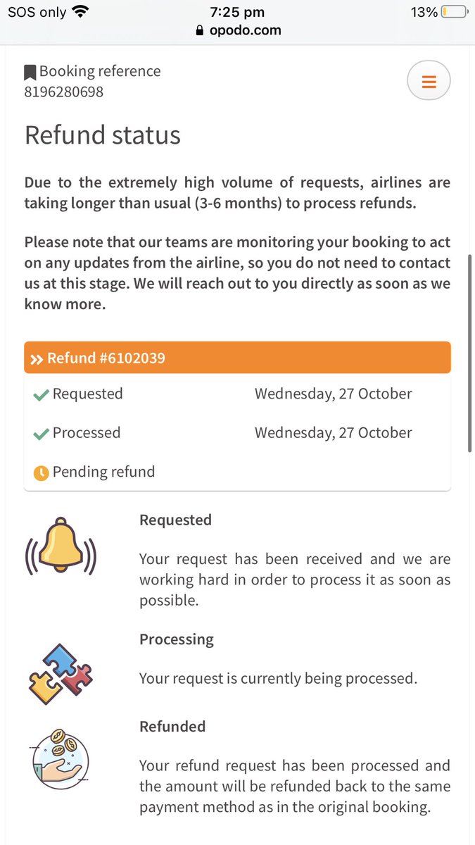 ABDULLA37561622's tweet photo. @opodo I am seeing different status as per below screenshot. One is from website and one is from mobile app. I am totally confused here. When I can expect my refund. https://t.co/zKFtq9l7C6