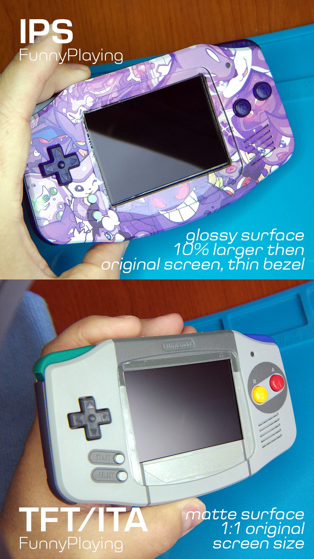 Game Boy Kingdom on Twitter: "IPS vs TFT/ITA backlit screen #gameboyadvance  https://t.co/sPF2mYf73B" / Twitter