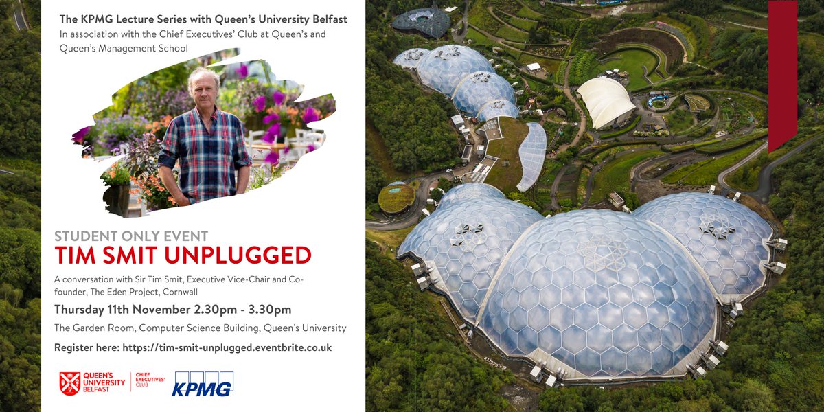 QUBusEng's tweet photo. Interested in #COP26 & #ClimateChange? 🌱
Co-founder of @edenproject, Sir Tim Smit will be joining us for a student only, unplugged session.
Hear from him and have your questions answered!
🗓️: 11th Nov
⏰: 2.30pm
🏢: Garden Room, Computer Science Building
https://t.co/fLbZS79Evm https://t.co/fWIeTyZhbQ