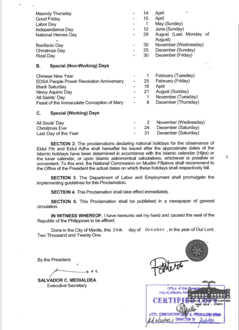 walangpasok's tweet photo. JUST IN. Malacañang declares special and regular holidays for 2022. #WalangPasok | via @piaranada  -@rapplerdotcom (https://t.co/1qpDlvMbQT)