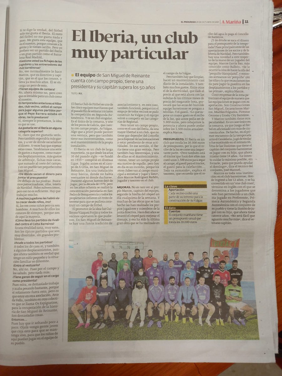 IberiaCF's tweet photo. Aquí vos deixamos  a entrevista á nosa presi e a reportaxe que nos fixeron no Progreso.
#MoitoMaisQueUnClube
#AIlusionDeTodoUnPobo
#ForzaIberia https://t.co/jLF7vCTuVw