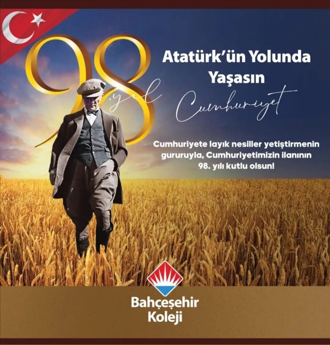 Cumhuriyet'imizin 98.yılı kutlu olsun. Nice 98 yıllara🇹🇷🇹🇷🇹🇷
<a href="/EdaPekcetin/">Eda Keskin</a> <a href="/shkynr/">Şahika Yanar</a> <a href="/bk_tekirdag/">BK Tekirdağ Kampüsü</a> <a href="/bahcesehir_k12/">Bahçeşehir Koleji</a>
#Atatürk #Cumhuriyet #29Ekim #29EkimCumhiyetBayramı