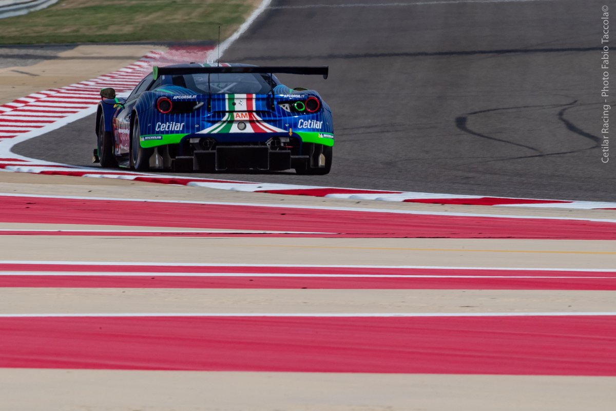 CetilarRacing's tweet photo. FP1 (yesterday) and FP2 (this morning) finished, with a lot of work focused 4 the race and good crono. We are satisfied, but the road is still long! Late in the afternoon... the qualifying with @lacorte_roberto at the wheel.  @BAH_Int_Circuit @Anto_Fuoco @SernaGiottoGio @FIAWEC https://t.co/u9aEoCXoWw