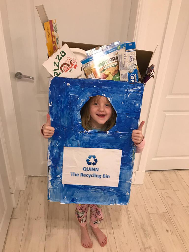 Nomadicscotsman's tweet photo. In the spirit of Glasgow hosting #COP26Glasgow here’s a few of my creative wife’s previous attempts at #ecoween A recycled dress from @barnardos turned into headless woman 🤣 and “Quinn the Recycling bin” #Halloween #recycled https://t.co/aXE5xBbirC