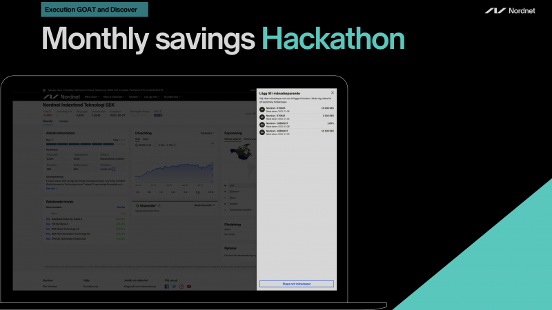RJarborg's tweet photo. Let’s sneak out a little hackathon release! (We run hackathons weeks 13 +37). 

You can now initiate a monthly saving from any mutual fund instrument page or add a fund that way to any existing savings plan.

#alwaysbeshipping #fintech #nordnet #hackathon #next #web #1337 https://t.co/8bXOtih1zB