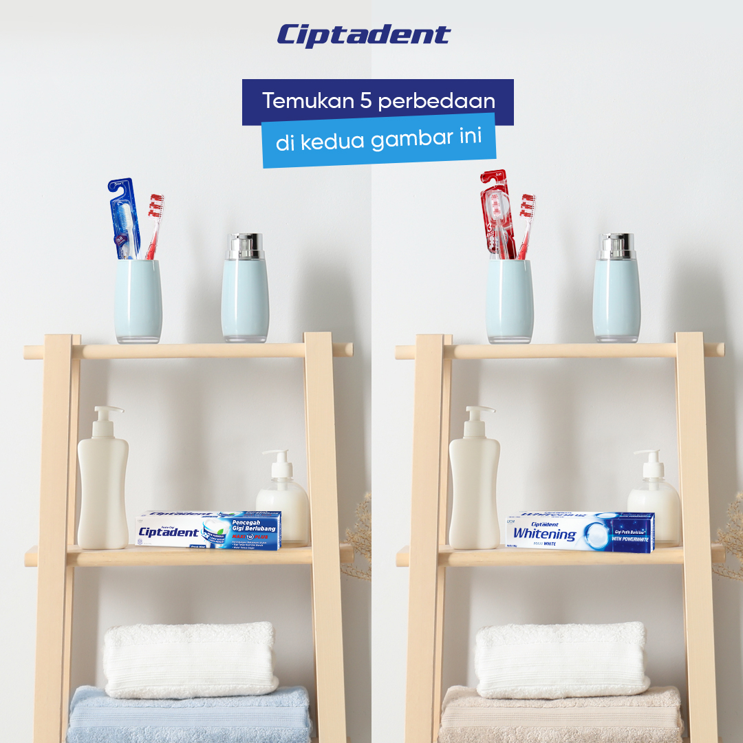 CiptadentID's tweet photo. [GIVEAWAY ALERT]

Yang mau hampers menarik dari Ciptadent mari merapat! Jawab 5 perbedaan di kedua gambar di bawah ini dengan reply tweet ini. Jangan lupa follow Ciptadent dulu sebelumnya ya.

Jawaban kamu ditunggu sampai 1 November 2021. https://t.co/hz6eHfG7C5